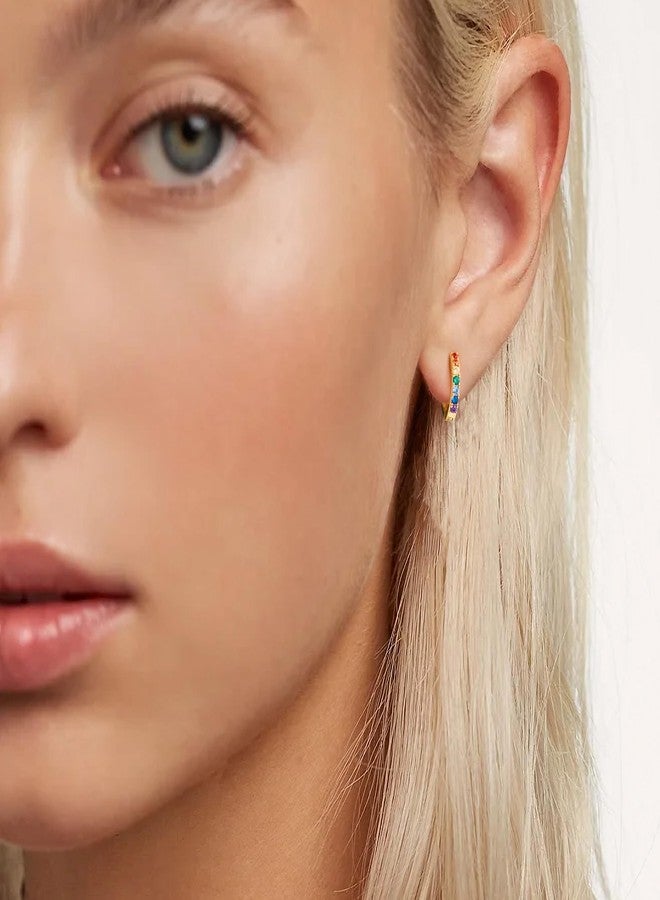 Gacimy Gold Huggie Earrings for Women - 14K Real Gold Plated with Rainbow Cubic Zirconia, 1/2 Inch Small Hoop Earrings for Cartilage Cuffs - Image 3